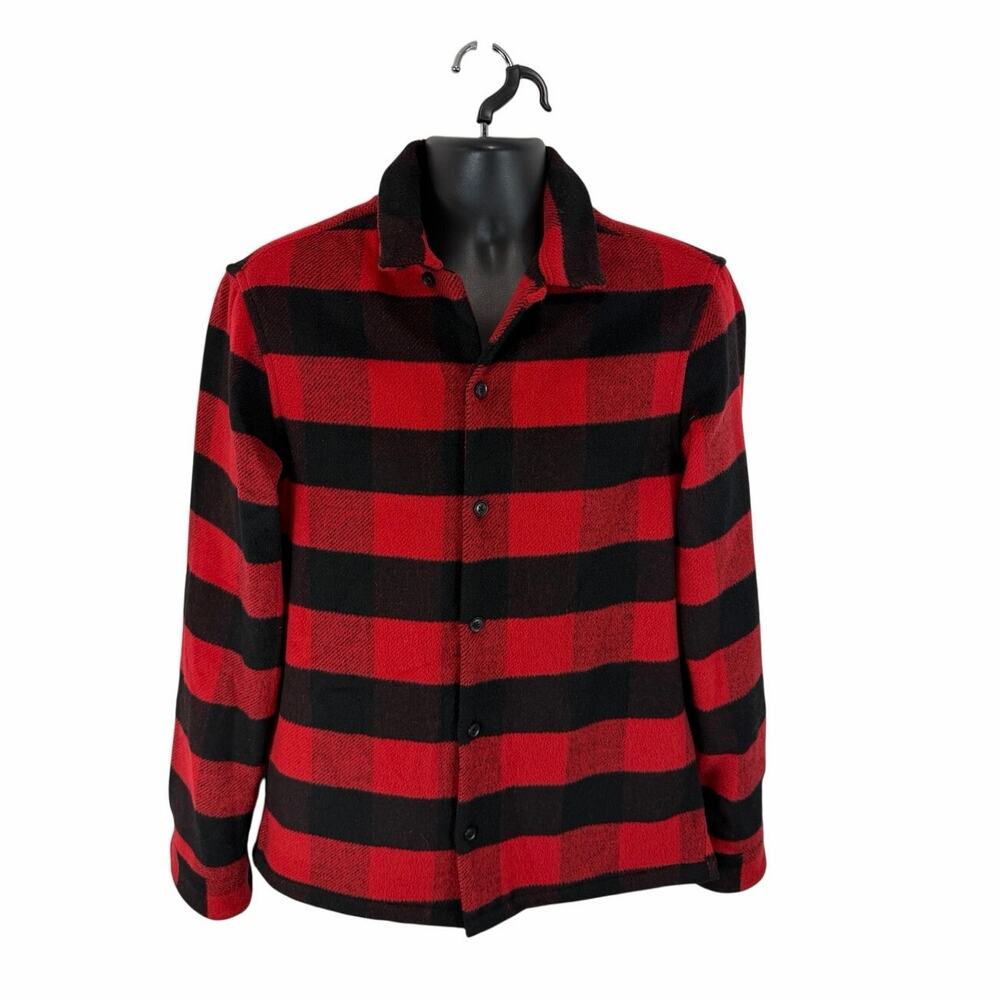 Allsaints Wool Blend Drytown Longsleeve Buffalo Plaid Shirt Red Black Sz Medium